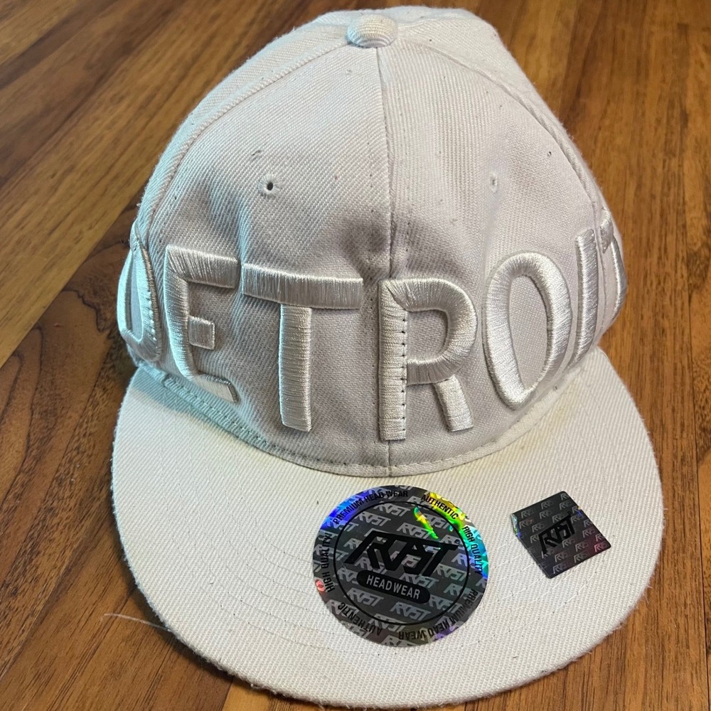 RVST Detroit Snapback Hat Mens OSFA White 3D Puff Embroidery Flat Brim Cap